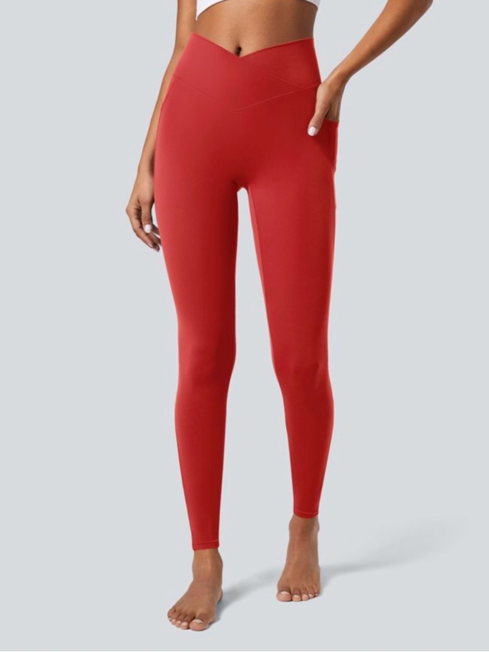 Halara SoftlyZero™ Crossover Pocket Plain Leggings-UPF50+ 7/8 Length Poppy Red